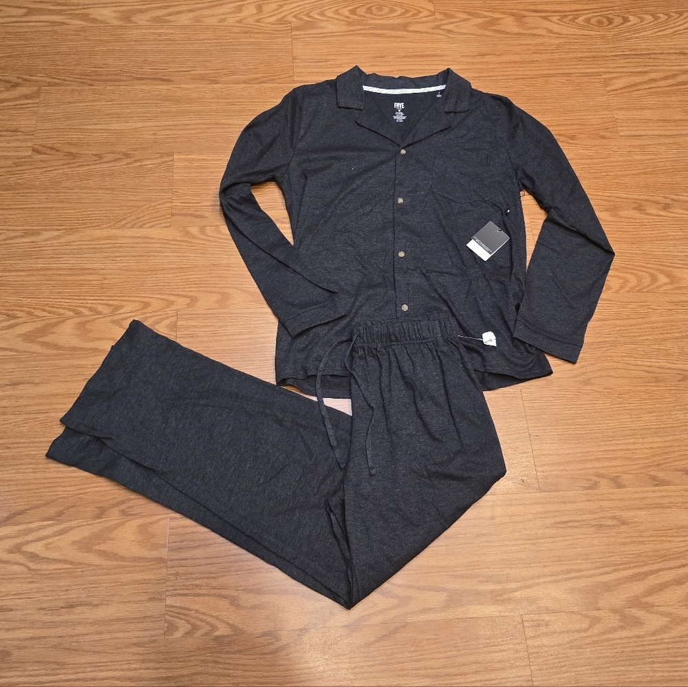 New Frye Sleepwear Pajamas Size L Heathered Notch Collared Set Womens Dark Gray